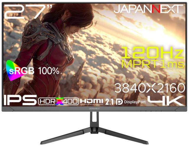 JAPANNEXT｜ジャパンネクスト JN-I27G120U2 ゲーミング液晶ディスプレイ(27型/IPS(ADS)/4K UHD 3840×2160/120Hz/1ms/HDR400/HDMI2.1/DP1.4/VESA)(ブラック)[JNI27G120U2] 返品種別A_1