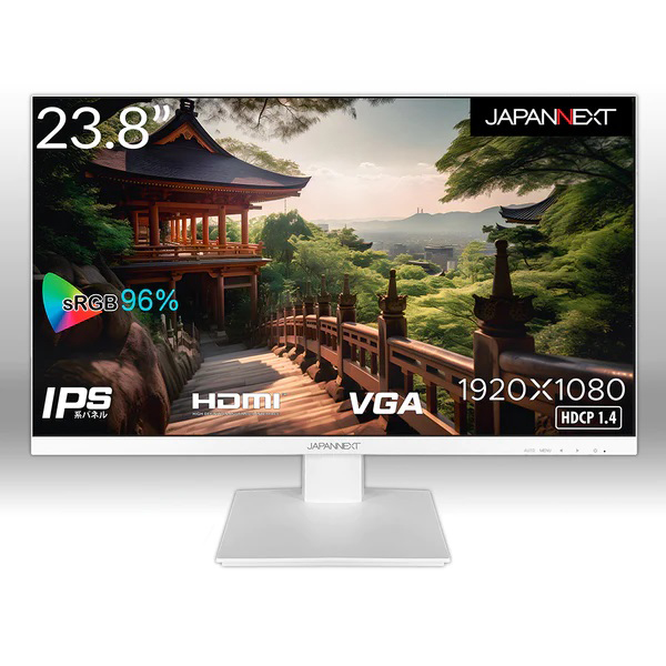 JAPANNEXT｜ジャパンネクスト JN-238i75F-W 液晶ディスプレイ(23.8型/IPS/FullHD 1920×1080/75Hz/5ms/HDMI1.4/D-Sub/VESA)(ホワイト)[JN238I75FW] 返品種別A