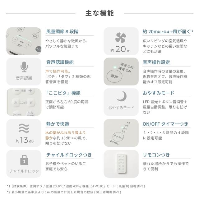 シロカ SF-V251W 【扇風機】DCモーター搭載 リビング扇（ホワイト）siroca DC 音声操作サーキュレーター扇風機[SFV251W] 返品種別A_8