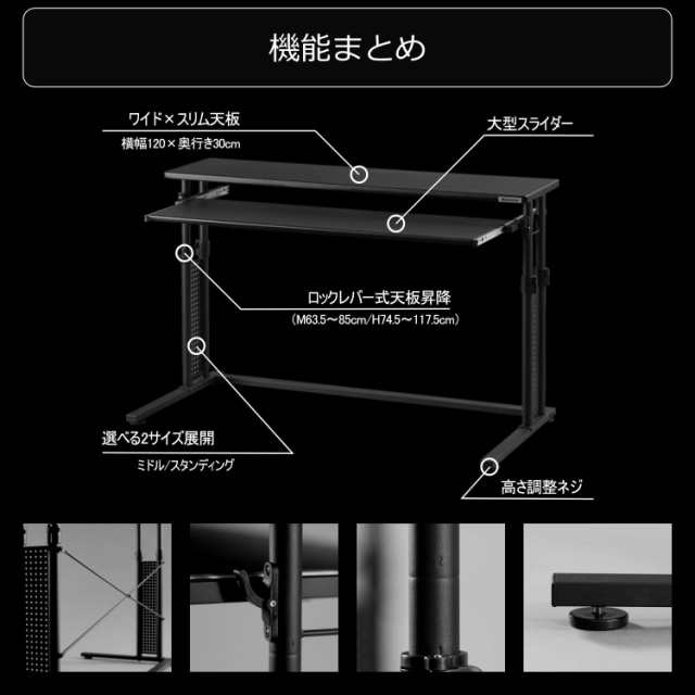 バウヒュッテ BHD-1200MSLM-BK スリムデスク（ミドルタイプ