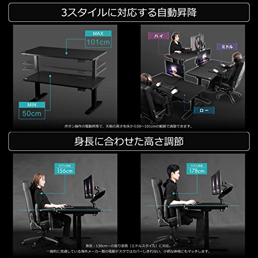 バウヒュッテ BHD-1400FAM-BK 電動スーパーゲーミングデスク（ブラック）【脚部のみ・天板別売り】Bauhutte[BHD1400FAMBK] 返品種別A_2