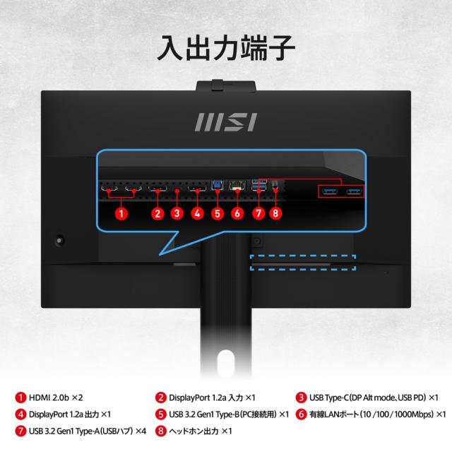 MSI｜エムエスアイ PRO-MP275QPDG 液晶ディスプレイ(27型/IPS/WQHD 2560×1440/100Hz/1ms/HDMI2.0b/DP1.2a/USB TYPE-C/VESA/3年保証)(ブラック)Business ＆ Productivity Monitor[PROMP275QPDG] 返品種別A_8
