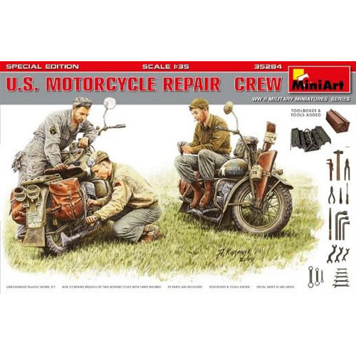 ミニアート 1/35 アメリカ兵バイククルー修理中3体入特別版（工具、工具箱、バケツ付）【MA35284】プラモデル 返品種別B