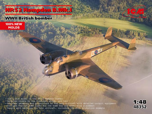 ICM 1/48 WWII イギリス爆撃機 HP.52 ハンプデン B.Mk.I【48352】プラモデル  返品種別B