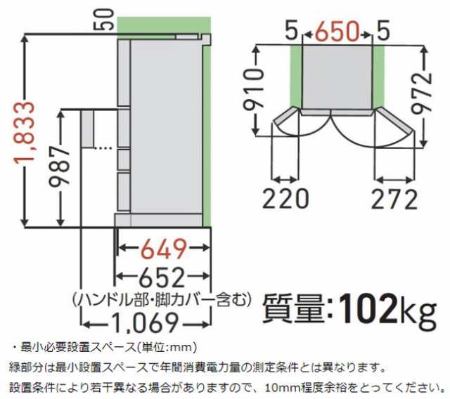 東芝 GR-V460FK-EW 462L 6ドア冷蔵庫（グランホワイト）TOSHIBA VEGETA