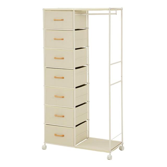 HAGIHARA(萩原) KHR-3158WH 引出し7杯ハンガーラック(ホワイト・幅80×奥行35.5×高さ155cm)[KHR3158WH] 返品種別A