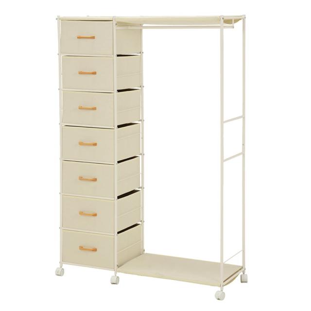 HAGIHARA(萩原) KHR-3159WH 引出し7杯ハンガーラック(ホワイト・幅105×奥行35.5×高さ155cm)[KHR3159WH] 返品種別A