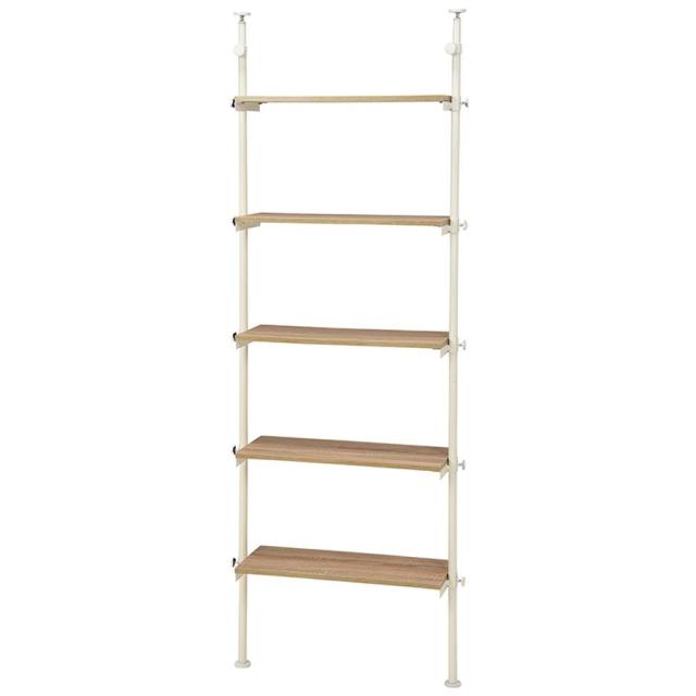 HAGIHARA(萩原) KTR-3155WH 突っ張り5段ラック(ナチュラル/ホワイト・幅70×奥行24×高さ187〜264cm)[KTR3155WH] 返品種別A