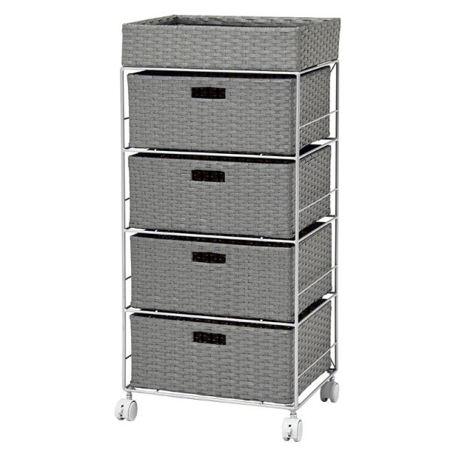 HAGIHARA(萩原) ランドリーチェスト(グレー・幅40.5×奥行30.5×高さ85cm) サニタリー 収納棚 衣類ラック RAN-2411GY返品種別A