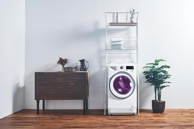 オビタス SCR-17WH-OV 取り外し出来るバスケット2個付きランドリーラック(ホワイト・棚板木目調)[SCR17WHOV] 返品種別A