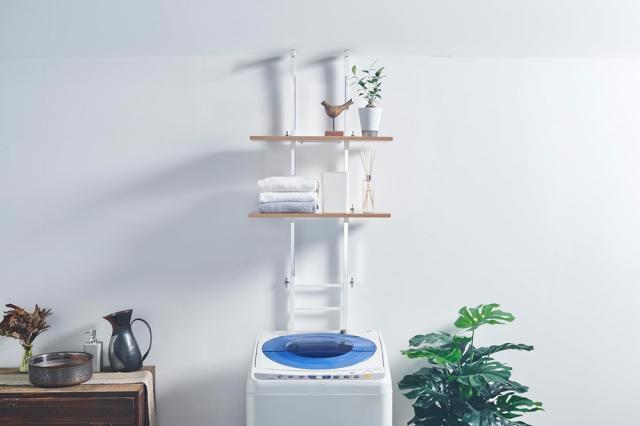 オビタス NOS-19WH-OV 設置場所を選ばない突っ張りランドリーラック棚板2枚ロータイプ(ホワイト・棚板木目調)[NOS19WHOV] 返品種別A