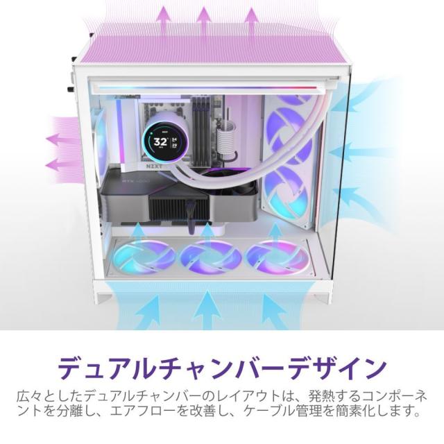 NZXT CM-H92FW-R1 大型デュアルチャンバー構造採用のATXケース H9 FLOW RGB（2025）【ATX /Micro ATX /Mini-ITX】（ホワイト）[CMH92FWR1] 返品種別B_11
