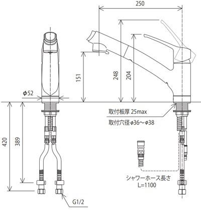 KVK KM5021T 台付き1穴 シングル混合栓（キッチン用）【水栓】KVK[KM5021T] 返品種別B_1