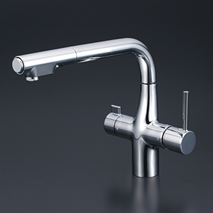 KVK 台付き1穴 ビルトイン浄水器用シングルシャワー付混合栓(キッチン用)　浄水カートリッジセット付 【水栓】KVK KM6121SCEC返品種別B