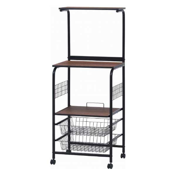 不二貿易 14637 レンジワゴン(ブラック×ブラウン)FBC-03-1 キッチン