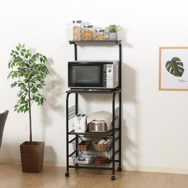 収納インテリア 不二貿易 14637 レンジワゴン(ブラック×ブラウン)FBC-03-1 キッチン