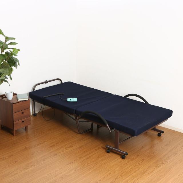 不二貿易 折たたみ電動ベッド 高床タイプ （ネイビー） サイズ(約)：幅100cm×奥行207.5cm×高さ52.5cm　FU-05-5H-42 14745返品種別B