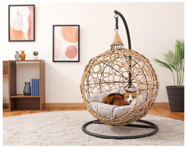 不二貿易 51736 ペット用ハンギングチェア ラウンド（ナチュラル）[51736フジボウエキ] 返品種別A_5
