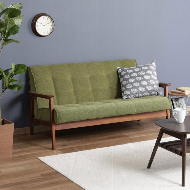 送料無料】ファブリックソファー 2人掛け グリーン 天然木 フレンズ 不
