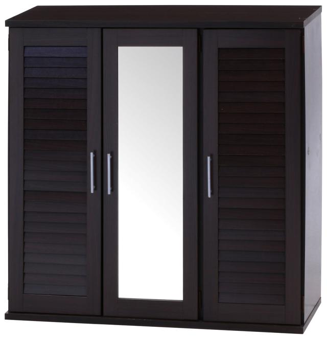 不二貿易 86192 ルーバー＆ミラー付きシューズボックス90幅（ブラウン）[86192フジボウエキ] 返品種別A