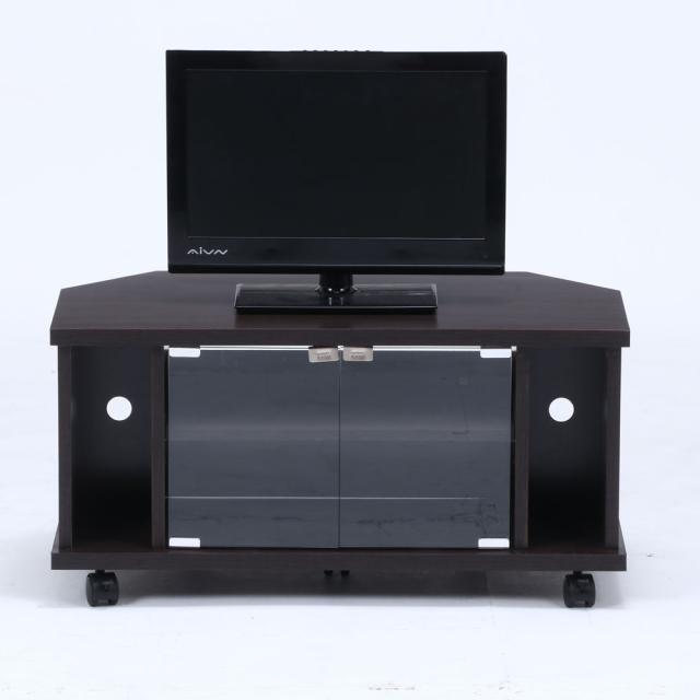キャスター付きテレビ台 幅1050mm 不二貿易 99267 コーナーTVボード(ブラウン)キャスター付きテレビ台 角