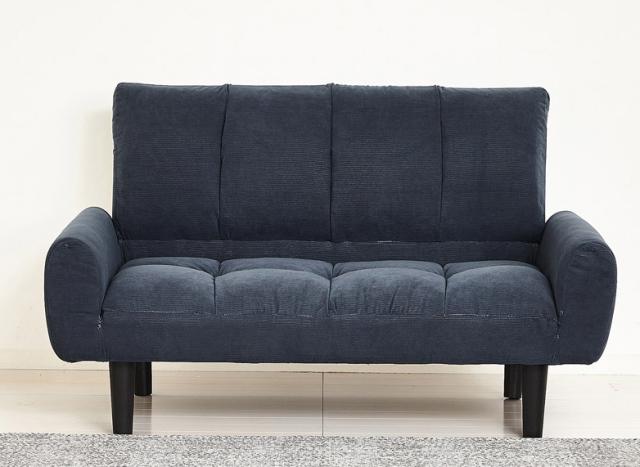 2P コーデュロイソファー ネイビーブルー 完成品 二人掛けソファ 小さめ 幅120 布製 ネイビー 青色 コーデュロイ