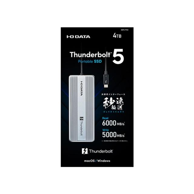 IODATA SSD 4TB Thunderbolt5 Type-C (Read 約6,000MB/s、Write 約
