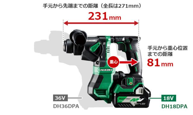 HiKOKI 18V コードレスロータリハンマドリル 小型 SDSプラスシャンク ケース付き(本体のみ) DH18DPA-NNK返品種別B_2