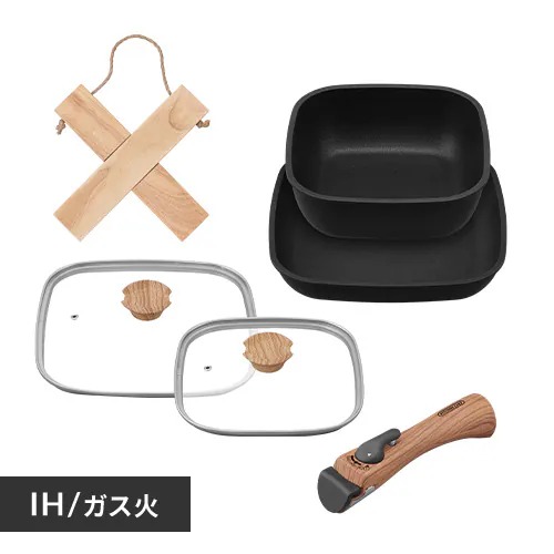 アイリスオーヤマ 【IH対応】 フライパン 6点セット　ブラック IRIS OHYAMA　スキレットコートパン スクエア SKL-SE6Sブラツク返品種別A