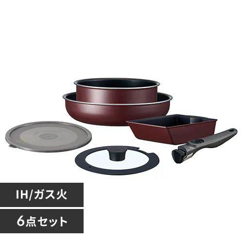 アイリスオーヤマ 【IH対応】フライパン　6点セット　ワインレッド EHDC-T6Sワインレツド返品種別A