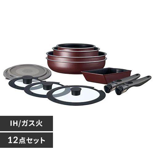 アイリスオーヤマ 【IH対応】フライパン　12点セット　ワインレッド EHDC-T12Sワインレツド返品種別A
