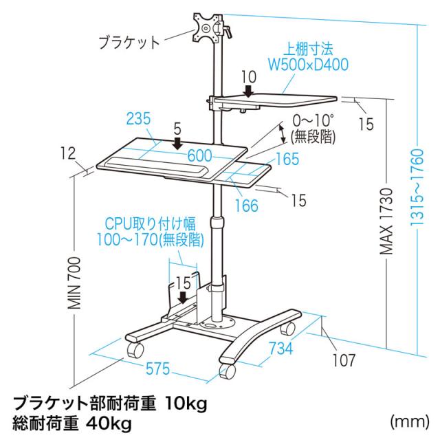 サンワサプライ 17型〜24型液晶モニタスタンド マウステーブル付きキーボード台　サブテーブル付き　VESA規格準拠 CR-LAST3返品種別A_14
