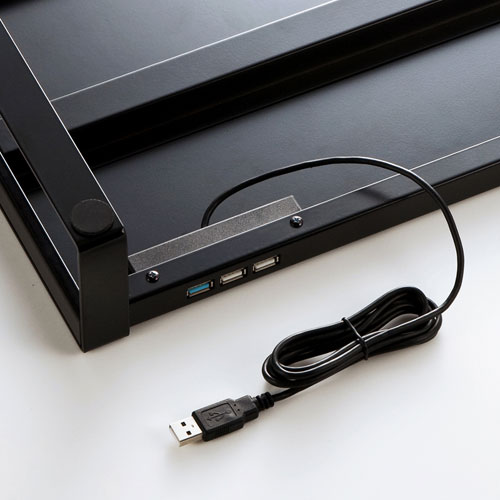 サンワサプライ 電源タップ＋USBハブ付き机上ラック USB3.2 Gen1（USB3.1/3.0）×1/USB2.0×2 W500mm（ブラック） MR-LC204BKN返品種別A_4