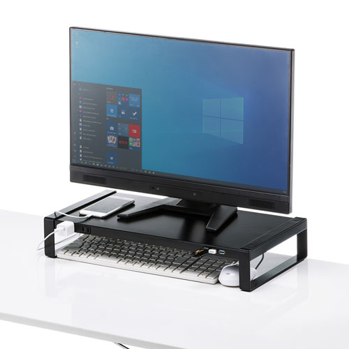サンワサプライ 電源タップ＋USBハブ付き机上ラック USB3.2 Gen1（USB3.1/3.0）×1/USB2.0×2 W500mm（ブラック） MR-LC204BKN返品種別A_5