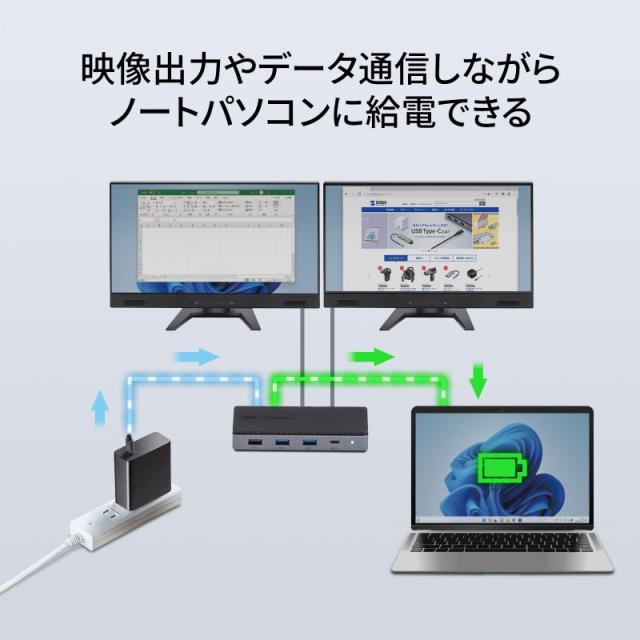 サンワサプライ USB-CVDK15 USB Type-Cドッキングステーション（HDMI×2画面出力対応）[USBCVDK15] 返品種別A_10