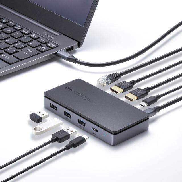 サンワサプライ USB-CVDK15 USB Type-Cドッキングステーション（HDMI×2画面出力対応）[USBCVDK15] 返品種別A_12