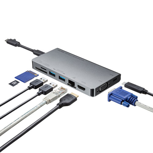 サンワサプライ USB-3TCH13S2 USB Type-C ドッキングハブ(カードリーダー付き)[USB3TCH13S2] 返品種別A_1