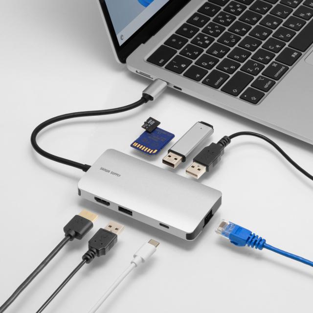 サンワサプライ USB-DKM11S USB Type-C 7in1 ドッキングステーション（HDMI・USB A・LAN・カードリーダー）[USBDKM11S] 返品種別A_2