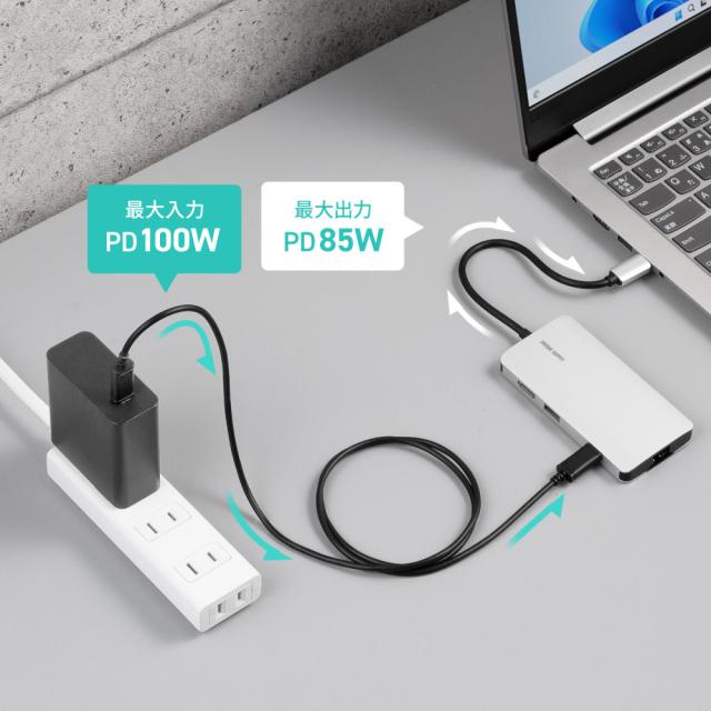 サンワサプライ USB-DKM11S USB Type-C 7in1 ドッキングステーション（HDMI・USB A・LAN・カードリーダー）[USBDKM11S] 返品種別A_11