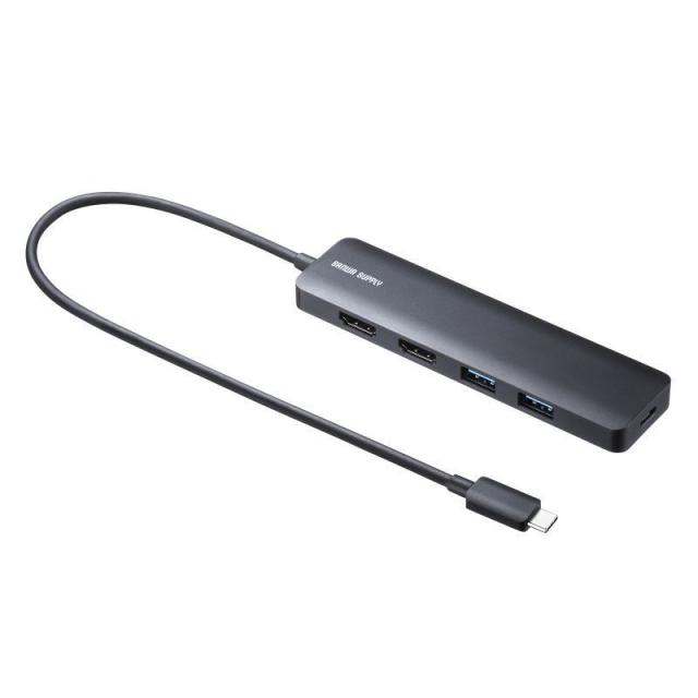 サンワサプライ USB Type-C ドッキングステーション HDMI×2・USB A LAN端子なしタイプ（30cm・ブラック） USB-5TCHHPS22BK返品種別A