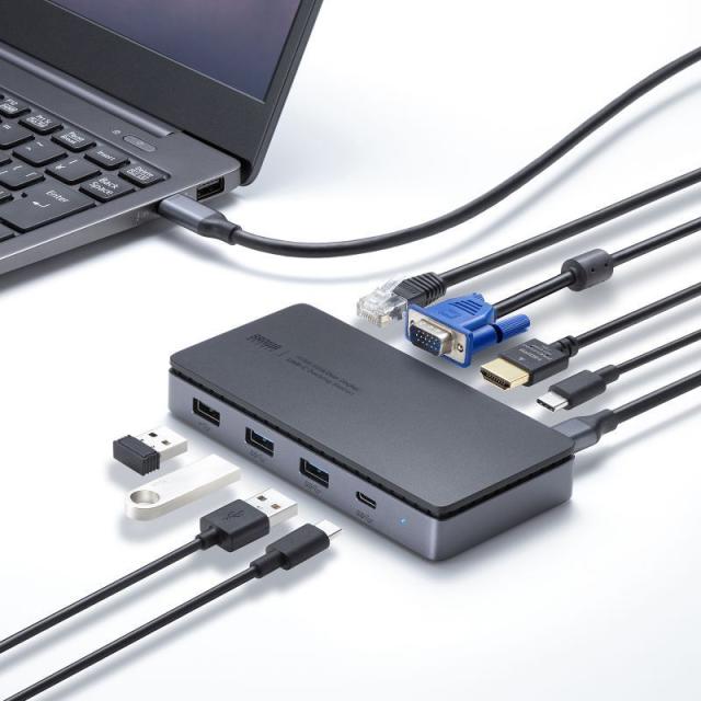 サンワサプライ USB-CVDK19 USB Type-Cドッキングステーション HDMI/VGA・2画面出力対応（ブラック）[USBCVDK19] 返品種別A