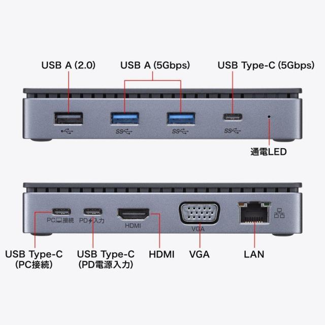 サンワサプライ USB-CVDK19 USB Type-Cドッキングステーション HDMI/VGA・2画面出力対応（ブラック）[USBCVDK19] 返品種別A