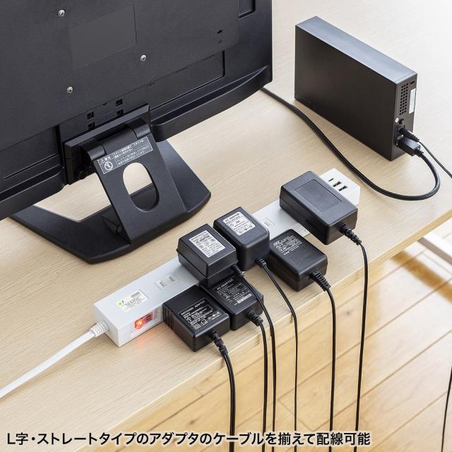 サンワサプライ TAP-SP2110NUC-1W 雷タップ 10個口＋USB-A＋Type-C（PD20W）ホワイト・1m[TAPSP2110NUC1W] 返品種別Aの通販は
