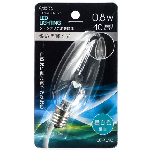 オーム LDC1N-G-E17 13C LED装飾電球 シャンデリア球形 40lm(昼白色相当)OHM[LDC1NGE1713C] 返品種別A