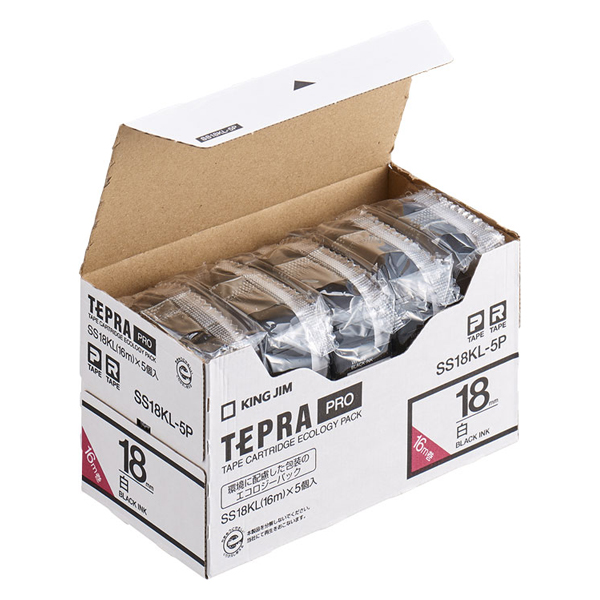 キングジム SS18KL-5P テプラPRO・エコパック（ロングタイプ）白ラベル/黒文字 18mm 5個パック[SS18KL5P] 返品種別A