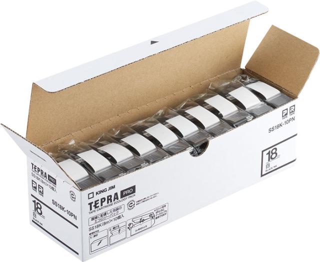 キングジム SS18K-10PN テプラPRO・エコパック 白ラベル/黒文字 18mm（10個入り）[SS18K10PN] 返品種別A