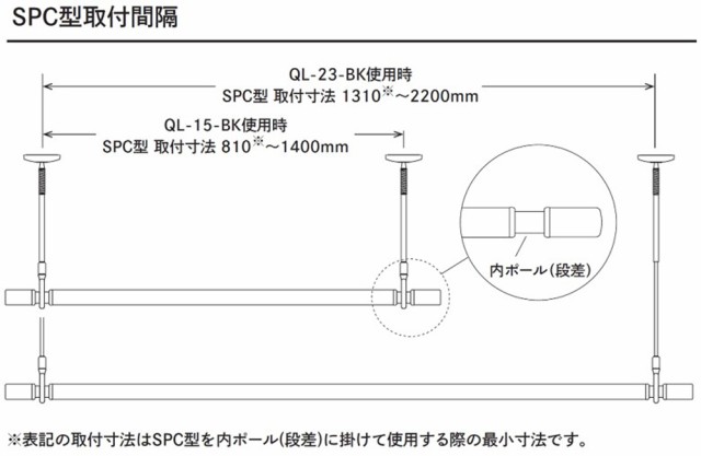 川口技研 四角い物干し竿 室内用物干竿 (ブラック)最小1.45〜最大2.34m