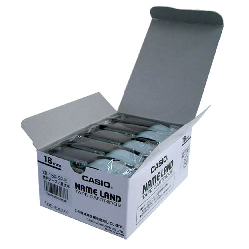 カシオ テープカートリッジ スタンダードテープ（18　幅/透明テープ/黒文字/5本入） XR-18X-5P-E返品種別A