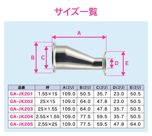 GAONA GA-JK204 ヘルール偏芯レデューサー 2.5S×1.5S サニタリー配管 SUS304ガオナ[GAJK204GAONA] 返品種別B_4