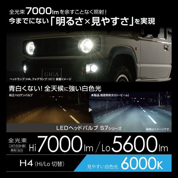 カーメイト BW551 LEDヘッドバルブ GIGA S7 6000K H4 白色光　7000lm[BW551] 返品種別A_2